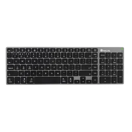NGS Fortune-BT Teclado Inalámbrico Bluetooth 5.0 Recargable QWERTY Español Multidispositivo (3 conexiones), 12 Teclas Multimedia, Bajo Perfil, Negro/Plata