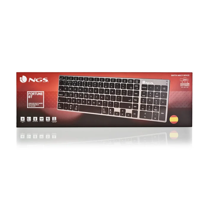 NGS Fortune-BT Teclado Inalámbrico Multidispositivo Bluetooth 5.0 Recargable Gris. Diseño Slim y Teclas X-Type Silenciosas de Aluminio