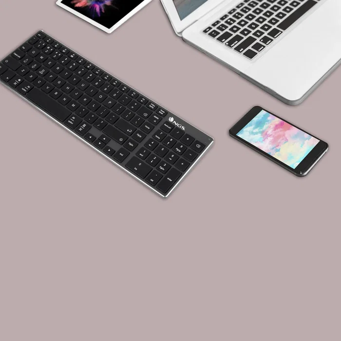 NGS Fortune-BT Teclado Inalámbrico Multidispositivo Bluetooth 5.0 Recargable Gris. Diseño Slim y Teclas X-Type Silenciosas de Aluminio