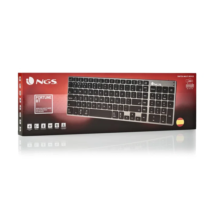 NGS Fortune-BT Teclado Inalámbrico Multidispositivo Bluetooth 5.0 Recargable Gris. Diseño Slim y Teclas X-Type Silenciosas de Aluminio