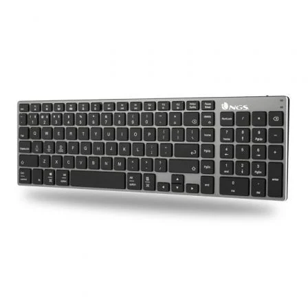 NGS Fortune-BT Teclado Inalámbrico Multidispositivo Bluetooth 5.0 Recargable Gris. Diseño Slim y Teclas X-Type Silenciosas de Aluminio