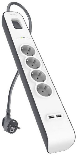 Enchufe Protector Belkin 4 Salidas (Regleta) +2X Usb Con Proteccion Contra Sobretensiones Cable 2 Metros Blanco/Gris Enchufe Protector Belkin 4 Salidas (Regleta) +2X Usb Con Proteccion Contra Sobretensiones Cable 2 Metros Blanco/Gris