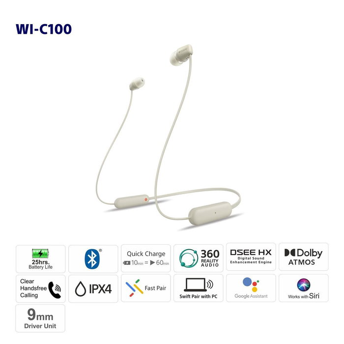 Sony WI-C100 Auriculares Inalámbricos In-Ear Beige Sony WI-C100 Auriculares Inalámbricos In-Ear Beige