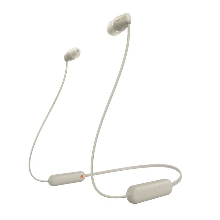 Sony WI-C100 Auriculares Inalámbricos Intrauditivos Bluetooth con Micrófono, Batería hasta 25h, Resistente al Sudor IPX4, Beige
