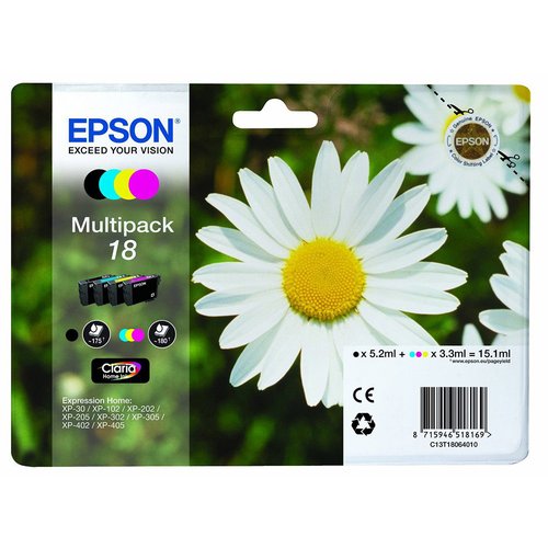 Epson Multipack Claria Home nº18 (T1806) Negro, Cian, Magenta, Amarillo