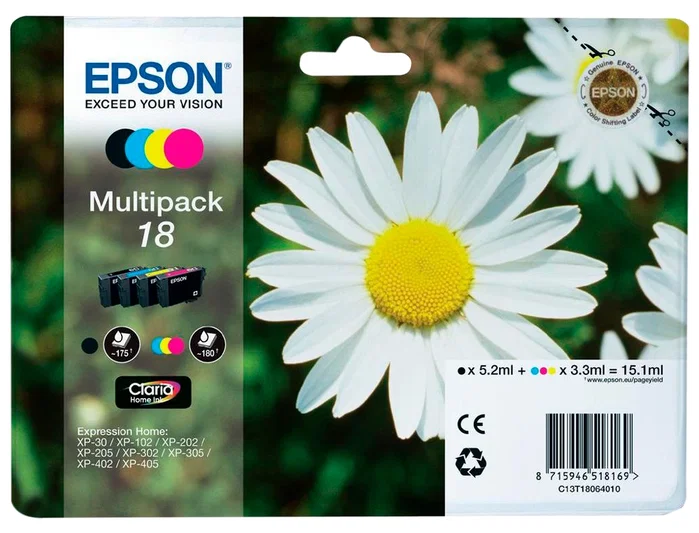 Epson Multipack Claria Home nº18 (T1806) Negro, Cian, Magenta, Amarillo
