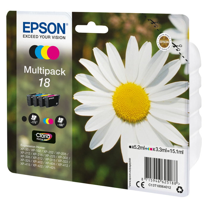 Epson Multipack Claria Home nº18 (T1806) Negro, Cian, Magenta, Amarillo