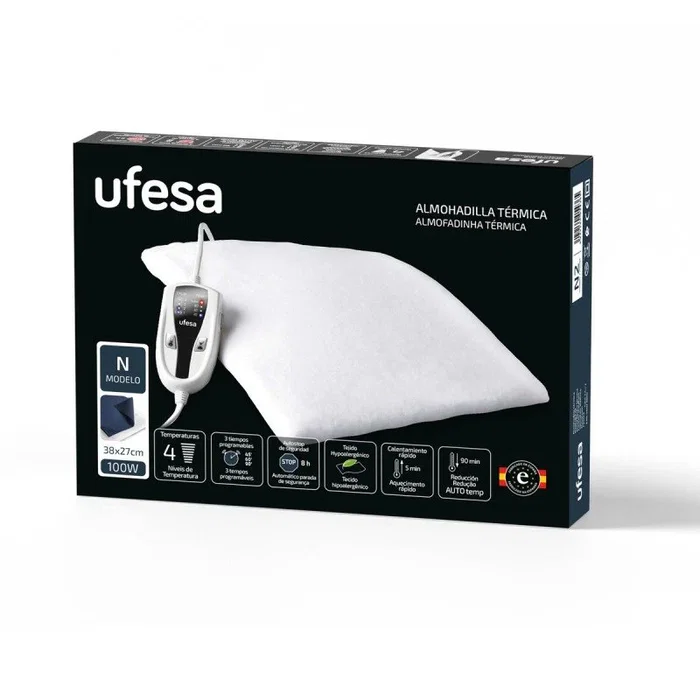 Ufesa 10105435 Manta Eléctrica Flexy Heat N, 100W, 38 x 27 cm, 4 Niveles de Temperatura, Temporizador (45/60/90 min), Apagado Automático, Funda Extraíble