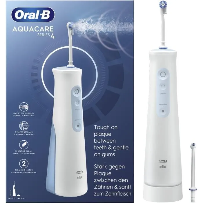 Oral-B BRA4210201436409 AquaCare 4 Hilo Dental con Tecnología Oxyjet, 2 Tipos de Chorros y 2 Intensidades Ajustables