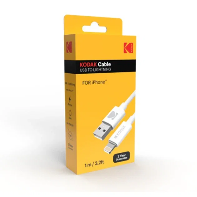 Kodak 30425996 Cable USB A a Lightning 1 metro (1 m) Blanco para iPhone / iPad, USB-A Macho a Lightning Macho, Alta Velocidad 480 Mbps, Carga y Sincronización
