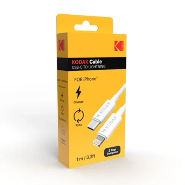 Kodak 30425989 Cable USB-C a Lightning 1m Blanco para iPhone - Alta Velocidad 480 Mbps - Durable y Flexible - M/M
