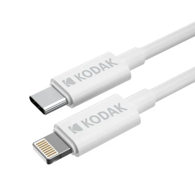 Kodak 30425989 Cable USB-C a Lightning 1m Blanco para iPhone - Alta Velocidad 480 Mbps - Durable y Flexible - M/M