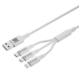 Kodak Pack 3 Cables USB 2.0, Incluye Cable Lightning, USB-C y Micro-USB para Carga y Sincronización