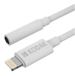 Kodak 30425842 Cable Adaptador de Audio de 3.5mm a Lightning, 0.1m (11cm), Conectores Derechos, Blanco