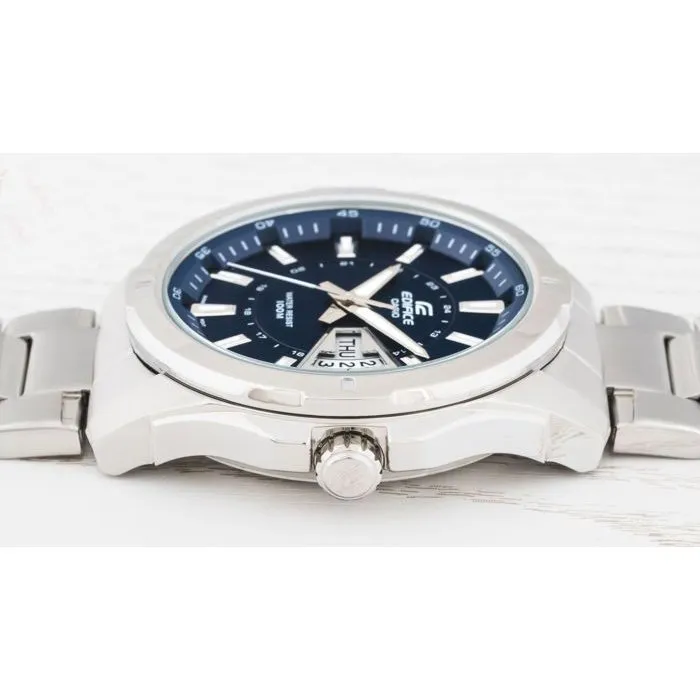 Casio EF129D2AVEF Reloj Analógico para Hombre de Acero Inoxidable con Dial Azul, Brazalete Azul y Gris, Resistente al Agua
