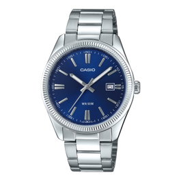 Casio MTP-1302PD-2AV con esfera azul y correa de acero inoxidable