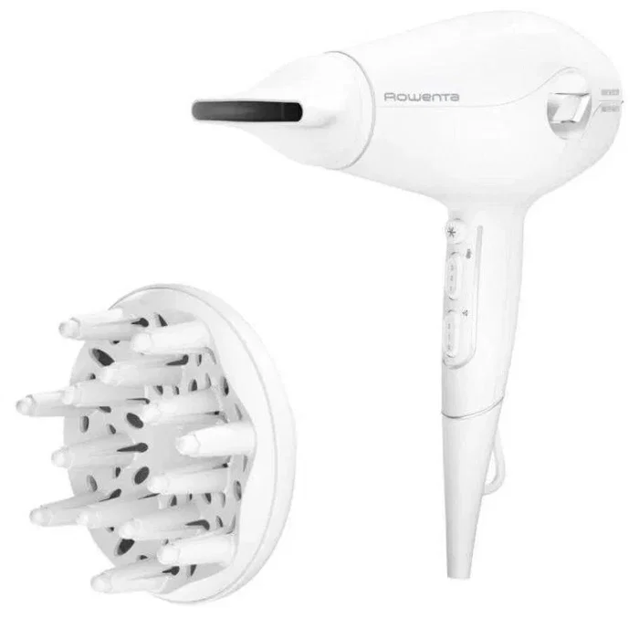 Rowenta CV6602ES Secador de Pelo Volumizer 3D Volume Booster con Motor Híbrido 2400W Masajeador Facial Antiedad Blanco