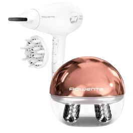 Rowenta CV6602ES Secador de Pelo Volumizer 3D Volume Booster con Motor Híbrido 2400W Masajeador Facial Antiedad Blanco