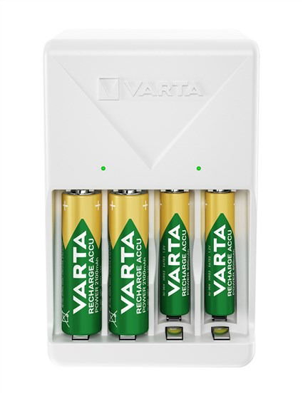 Varta 57657101451 Cargador Pilas 2 o 4 AA/AAA y 4xAA 2100 mAh, Carga Lenta, Voltaje Universal