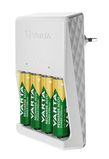 Varta 57657101451 Cargador Pilas 2 o 4 AA/AAA y 4xAA 2100 mAh, Carga Lenta, Voltaje Universal
