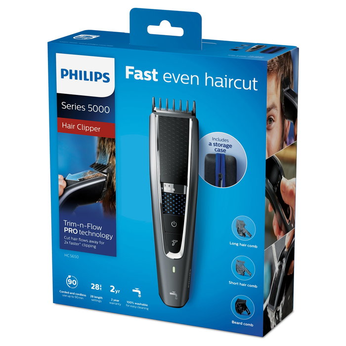 Philips HC5650/15 Cortapelos Serie 5000, Negro y Plata