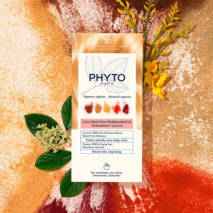 Phyto PHYTOCOLOR #10 Rubio Extra Claro - Tinte Permanente de Cabello sin Amoniaco con Pigmentos Vegetales - 4 Unidades