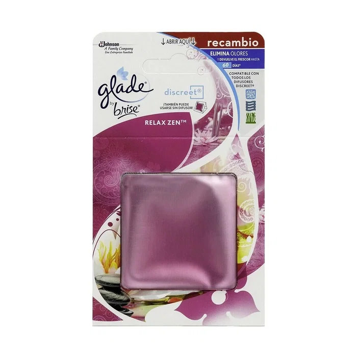 Glade Recambio Eléctrico Ambientador Discreet para Difusor, Aroma Relax Zen, Gel 12g, Larga Duración, Elimina Olores Glade Recambio Eléctrico Ambientador Discreet para Difusor, Aroma Relax Zen, Gel 12g, Larga Duración, Elimina Olores