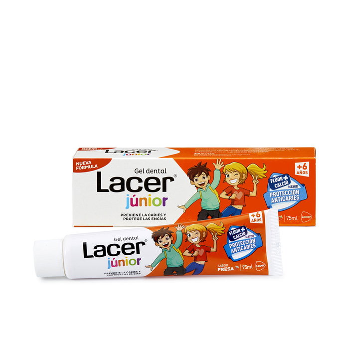 Lacer Junior Gel Dental Fresa 75 ml - Higiene bucal para niños de 6 a 12 años con Flúor y Calcio Lacer Junior Gel Dental Fresa 75 ml - Higiene bucal para niños de 6 a 12 años con Flúor y Calcio