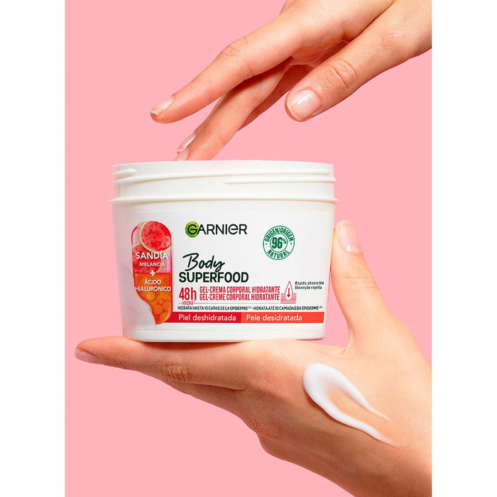 Garnier Body Superfood Gel Crema Corporal Hidratante con Sandía y Ácido Hialurónico - Hidratación 48h - 380 ml