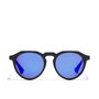 Hawkers WARWICK RAW Gafas de Sol Redondas Unisex Polarizadas UV400 - Montura Negra Mate, Cristal Azul Cielo