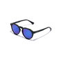 Hawkers WARWICK RAW Gafas de Sol Redondas Unisex Polarizadas UV400 - Montura Negra Mate, Cristal Azul Cielo
