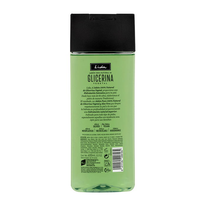 Lida Jabón Líquido Corporal 100% Natural Glicerina y Aloe Vera para Cuidado Diario de la Piel, 600 ml