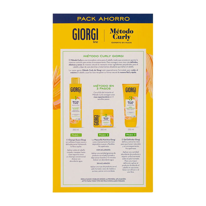 Giorgi Line Método Curly Lote 3 piezas: Champú Brillo, Mascarilla Hidratante, Gel Definidor para Rizos Naturales