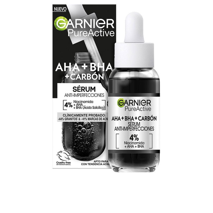 Garnier PURE ACTIVE AHA + BHA + Carbón Sérum Anti-imperfecciones con Niacinamida y Ácido Salicílico, 30 ml Garnier PURE ACTIVE AHA + BHA + Carbón Sérum Anti-imperfecciones con Niacinamida y Ácido Salicílico, 30 ml