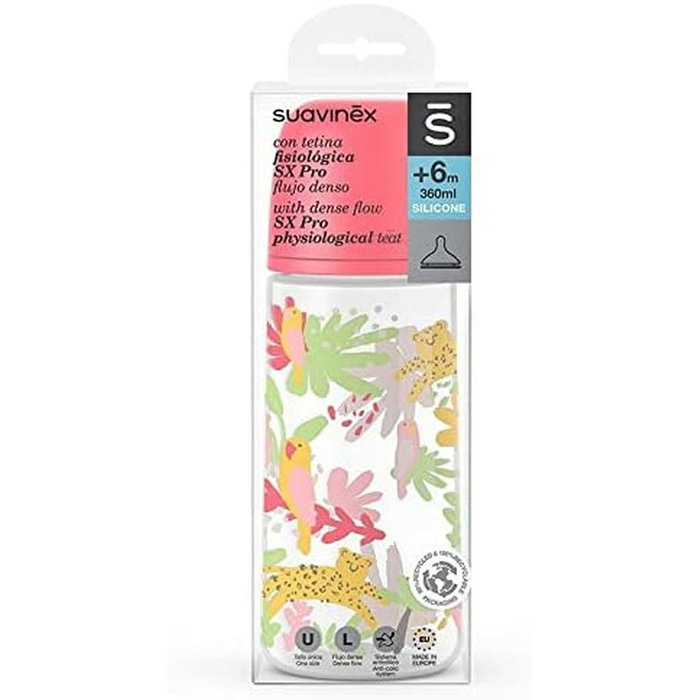 Suavinex Biberón PRINTS con tetina fisiológica L de 360 ml Suavinex Biberón PRINTS con tetina fisiológica L de 360 ml