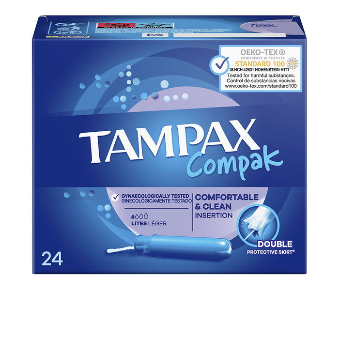 Tampax Compak Tampon Lites para Flujo Ligero, Compresas para Mujer, 24 Unidades