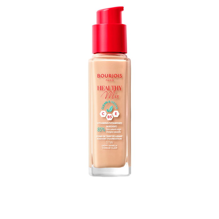 Bourjois Healthy Mix Radiant Foundation #51 Light Vanilla - Base de Maquillaje con Acabado Radiante, Fórmula Vegana, 30 ml