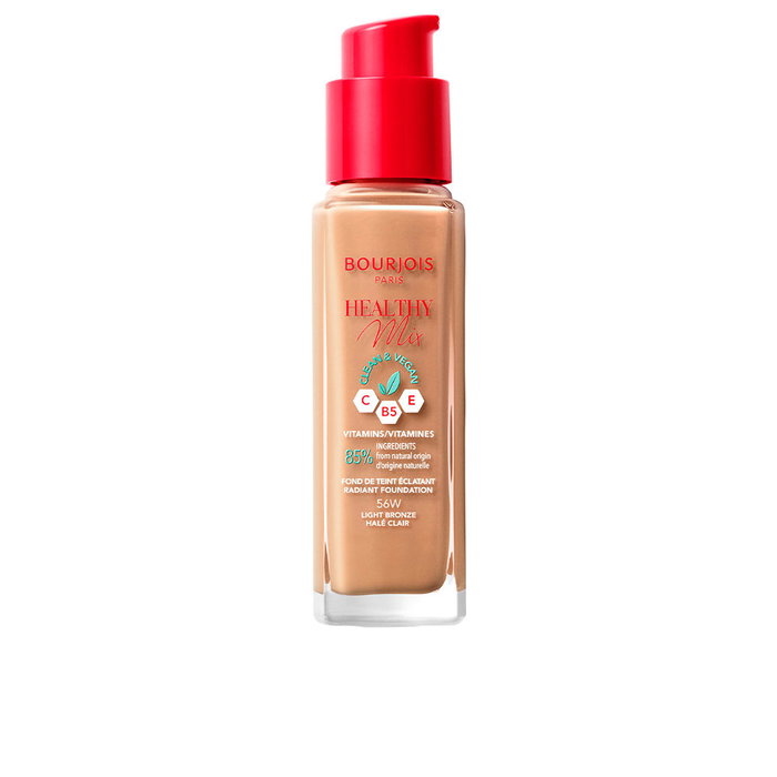 Bourjois HEALTHY MIX Radiant Foundation #56-Light Bronze Base de Maquillaje Vegana con Vitaminas C, E y B5, 30 ml