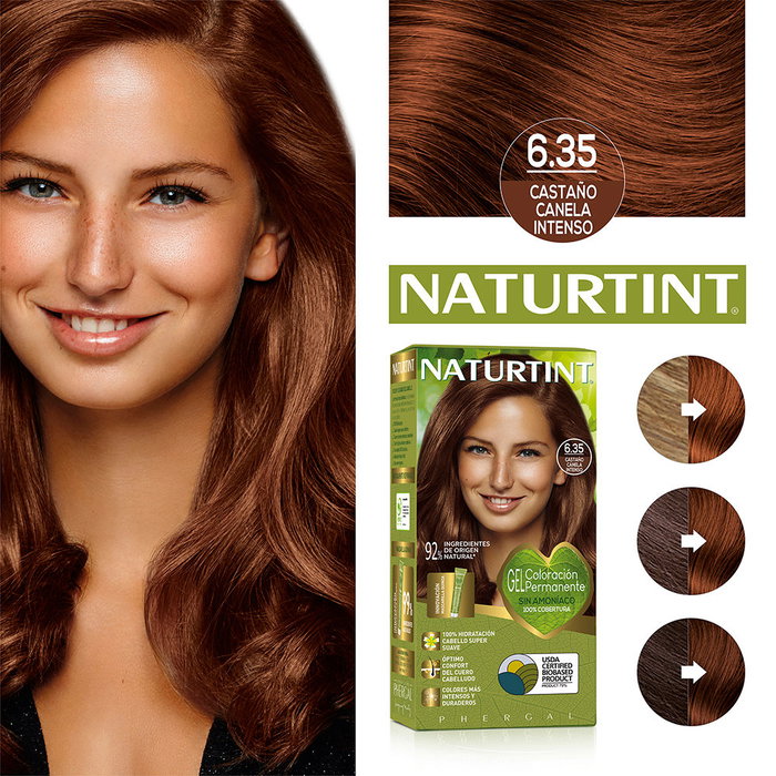 Naturtint Tinte Permanente Sin Amoniaco en Gel #6.35 Castaño Canela Intenso 170 ml con Mascarilla Quinoa, Cobertura Canas 100%, Aceites Botánicos, Vegano