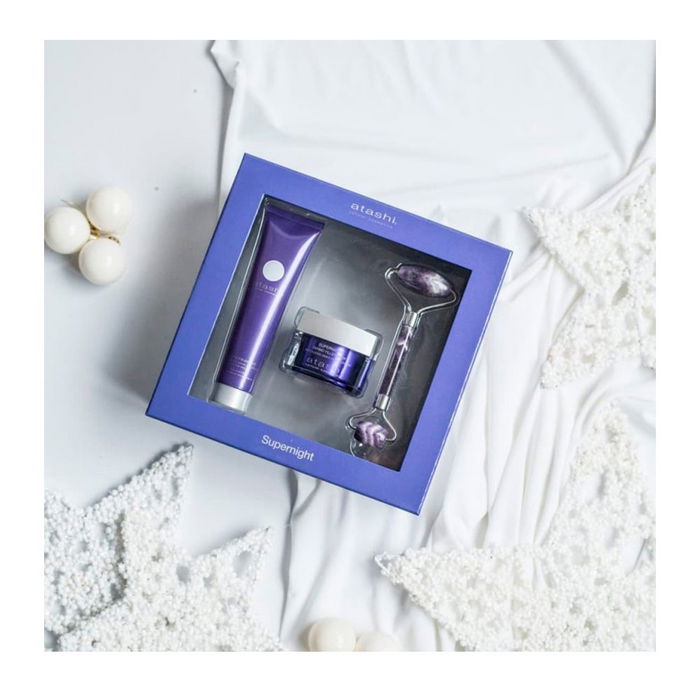 Atashi SUPERNIGHT LOTE 3 pz Set Desmaquillante Oil to Milk y Mascarilla Dermo Filler con Roller Jade