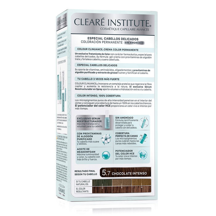 Clearé Institute Colour Clinuance - Tinte Semi-Permanente Sin Amoniaco para Cabello Débil, Tratamiento Reestructurante, Kit Tono Chocolate Intenso #5.7, 1 Unidad