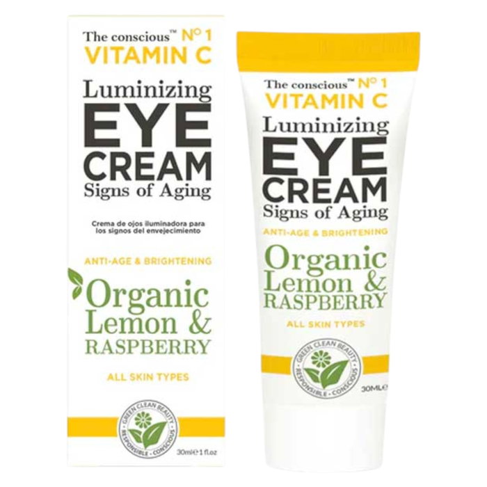 Biovene The Conscious™ Vitamina C Crema Iluminadora para el Contorno de Ojos con Limón Orgánico y Frambuesa, 30 ml