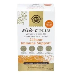 SOLGAR Ester C Efervescente Vitamina C 1000mg 7 Sobres Apoyo Inmunológico Vegano Sabor Naranja