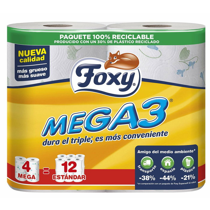 Foxy MEGA3 papel higiénico triple duración 4 rollos