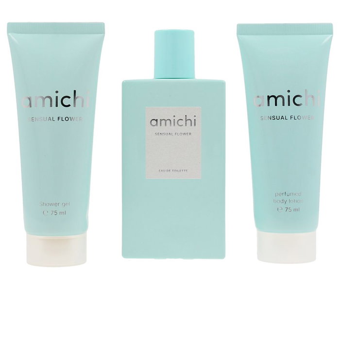 Amichi Sensual Flower - Eau de Toilette para Mujer - Lote con Vaporizador 75 ml + Gel de Ducha + Body Milk 75 ml
