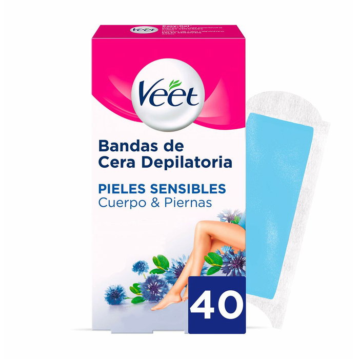 Veet Bandas de Cera Pure para Piel Sensible, 40 unidades