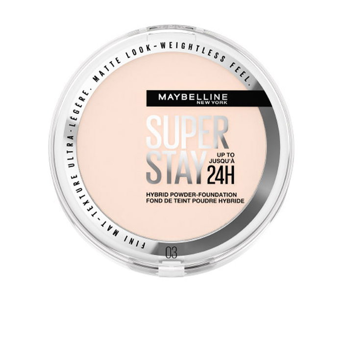 Maybelline SuperStay 24H Hybrid Powder-Foundation #03 - Polvo Compacto Base de Maquillaje Mate, Super Cobertura y Super Ligero 24H - 9 g