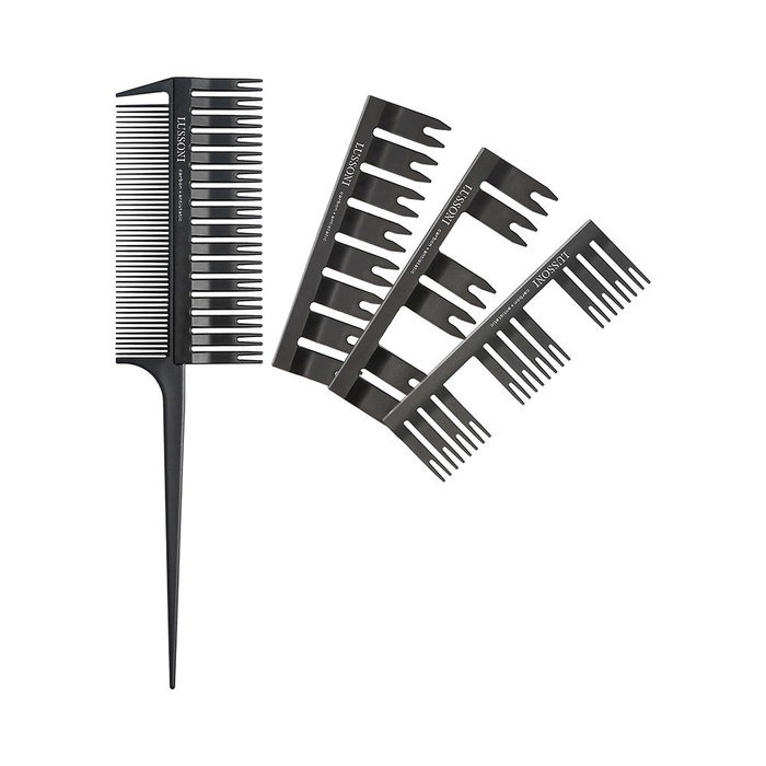 Lussoni JUEGO DE PEINES 500 LOTE - Set de 5 Piezas para Peluquería, Peine Cola con 4 Cabezales para Balayage y Mechas Lussoni JUEGO DE PEINES 500 LOTE - Set de 5 Piezas para Peluquería, Peine Cola con 4 Cabezales para Balayage y Mechas