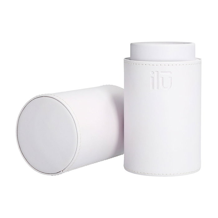 ILŪ Tubo Portabrochas de Maquillaje en Cuero Ecológico, Estuche Protector para Hasta 18 Brochas, Color Blanco, 1 Unidad