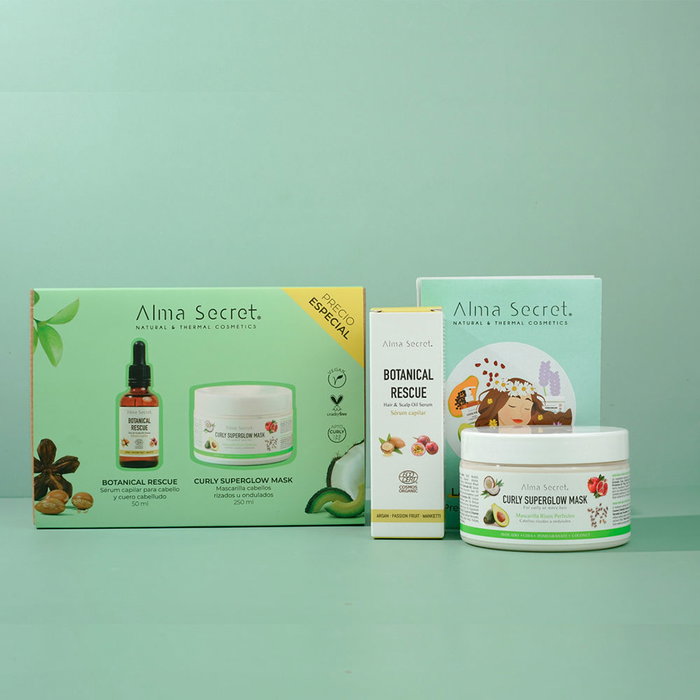 Alma Secret Kit CURLY LOTE - Set peluquería Curly Girl con Sérum Capilar 50ml y Mascarilla Superglow 250ml - Cabello rizado Alma Secret Kit CURLY LOTE - Set peluquería Curly Girl con Sérum Capilar 50ml y Mascarilla Superglow 250ml - Cabello rizado